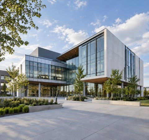 Modern commercial building with a glass facade