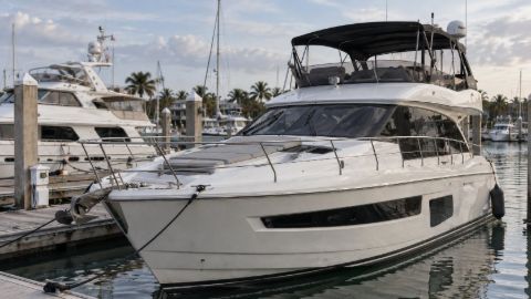 Motor yacht moored in a marina