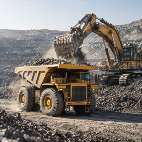 Haul truck and excavator at a mine site